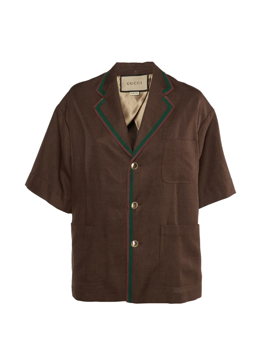 Gucci Pre-Owned Web-stripe bowling shirt - Marrone