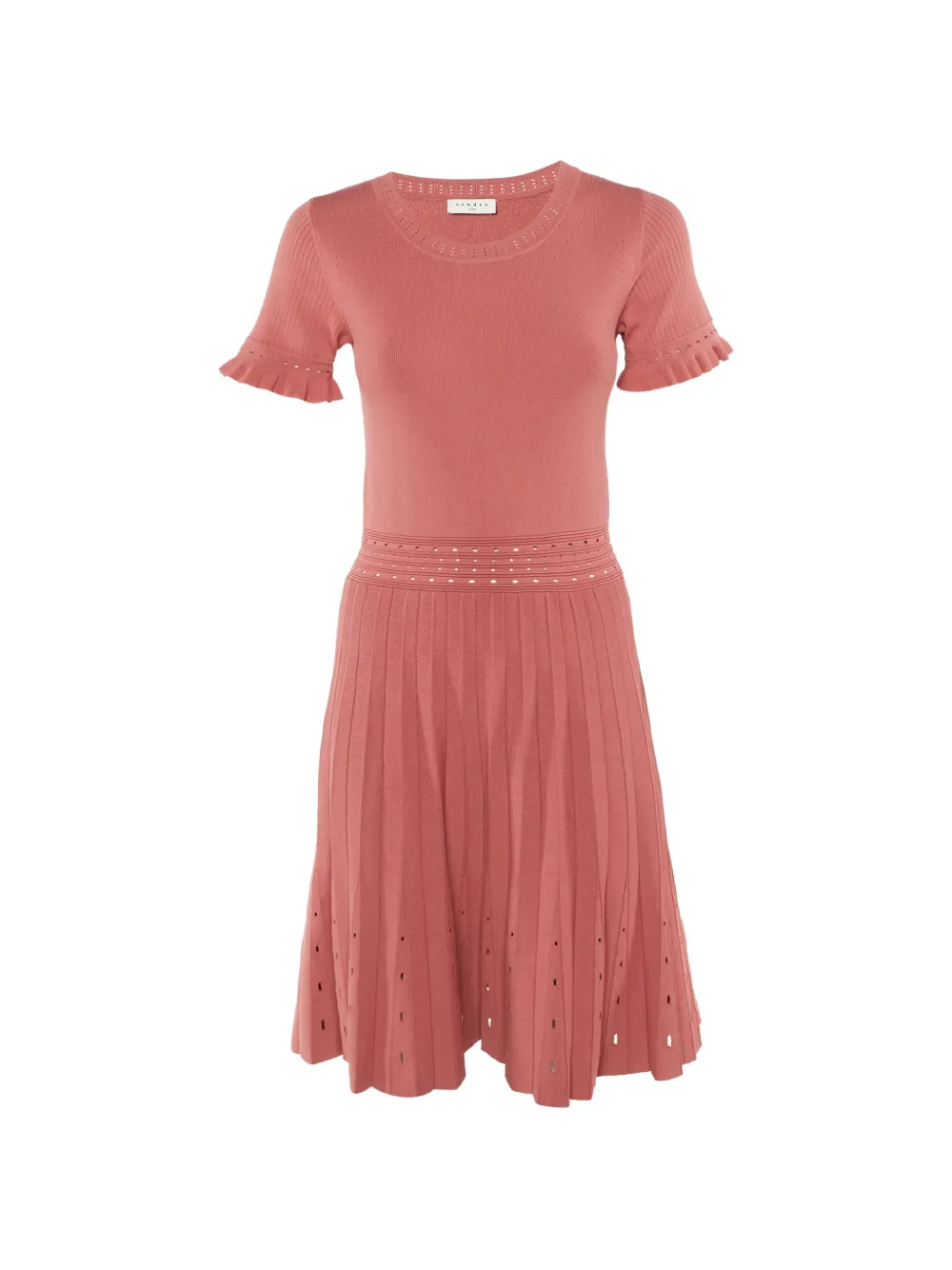 SANDRO Etor eyelet pleated midi dress - Rosa