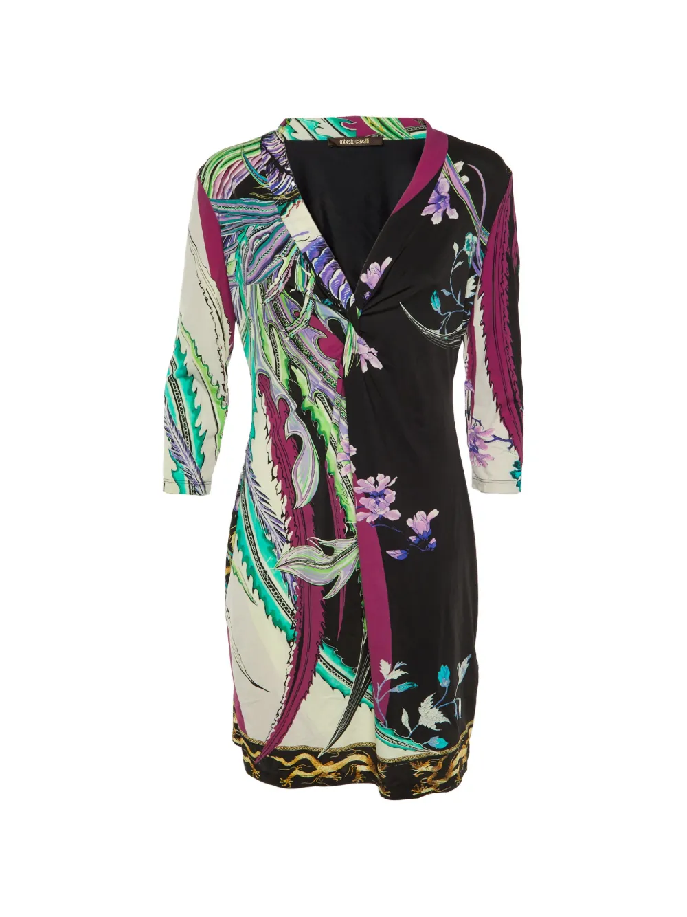 Roberto Cavalli Vintage abstract floral-print knotted mini dress - Nero
