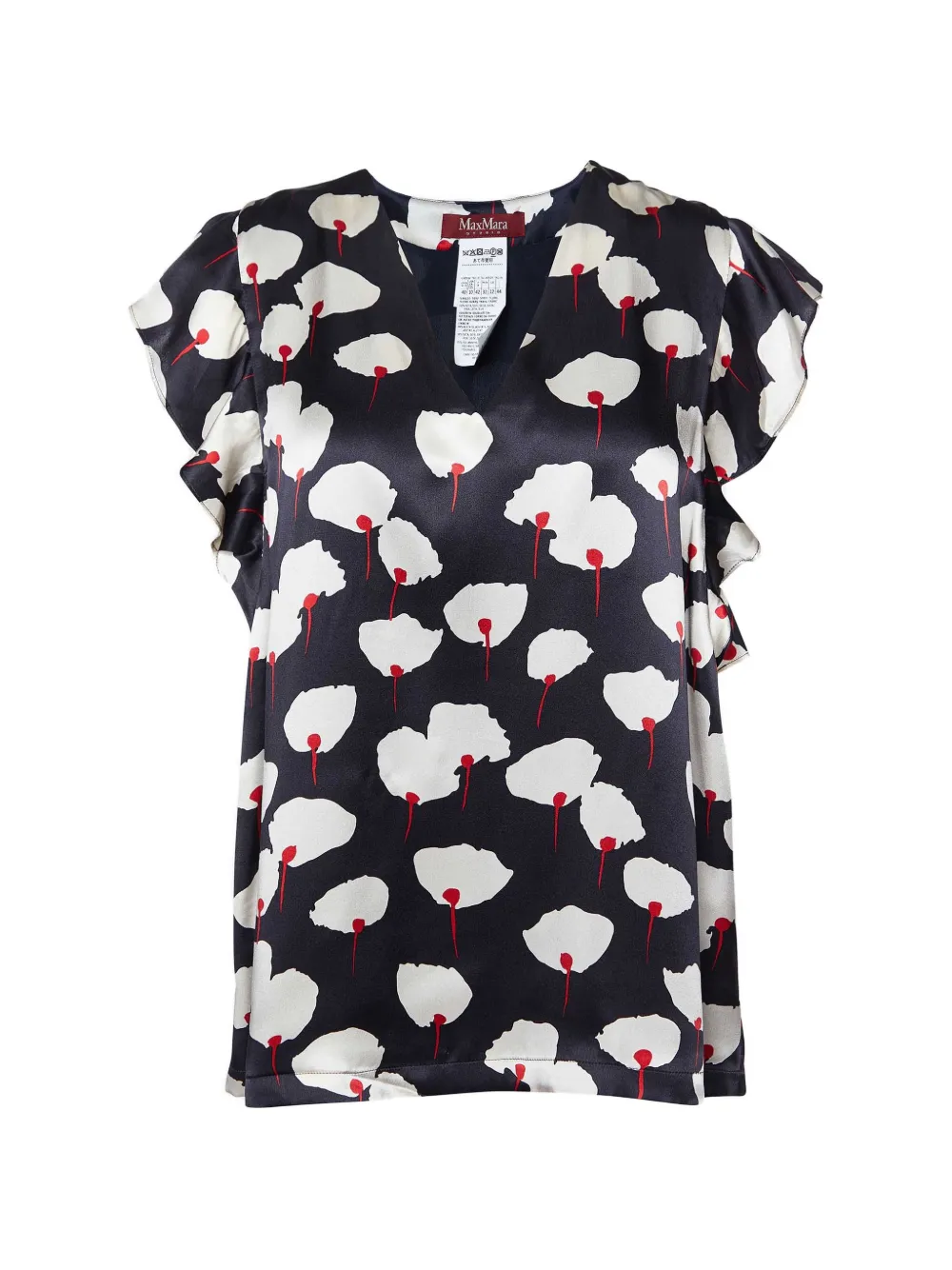 Max Mara floral-print ruffled-sleeve blouse - Nero