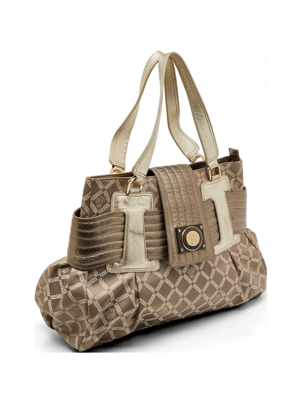 Pre-owned Versace Signature Canvas Satchel Bag In Brown