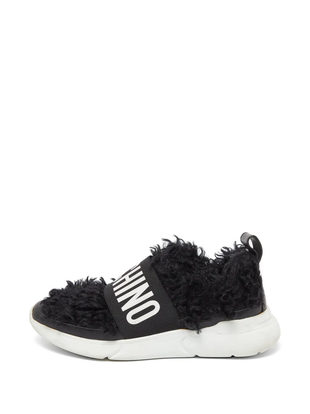 Moschino Pre-Owned logo-strap faux-fur sneakers - Nero