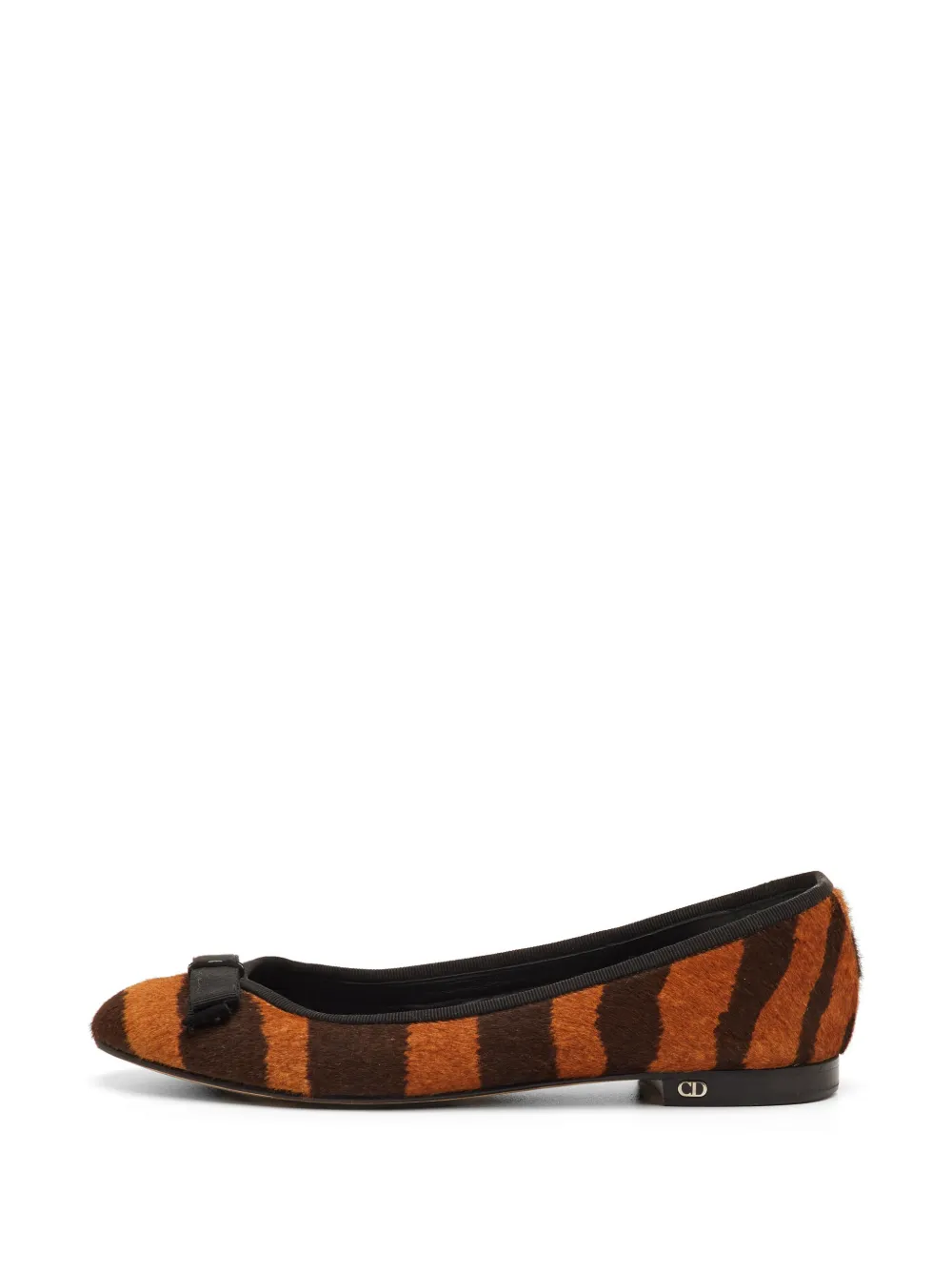 Christian Dior Pre-Owned striped bow ballet flats - Orange