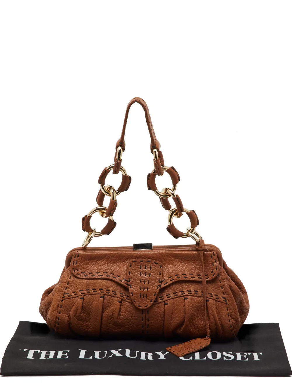 Valentino Garavani Pre-Owned whipstitch-detail leather shoulder bag - Marrone