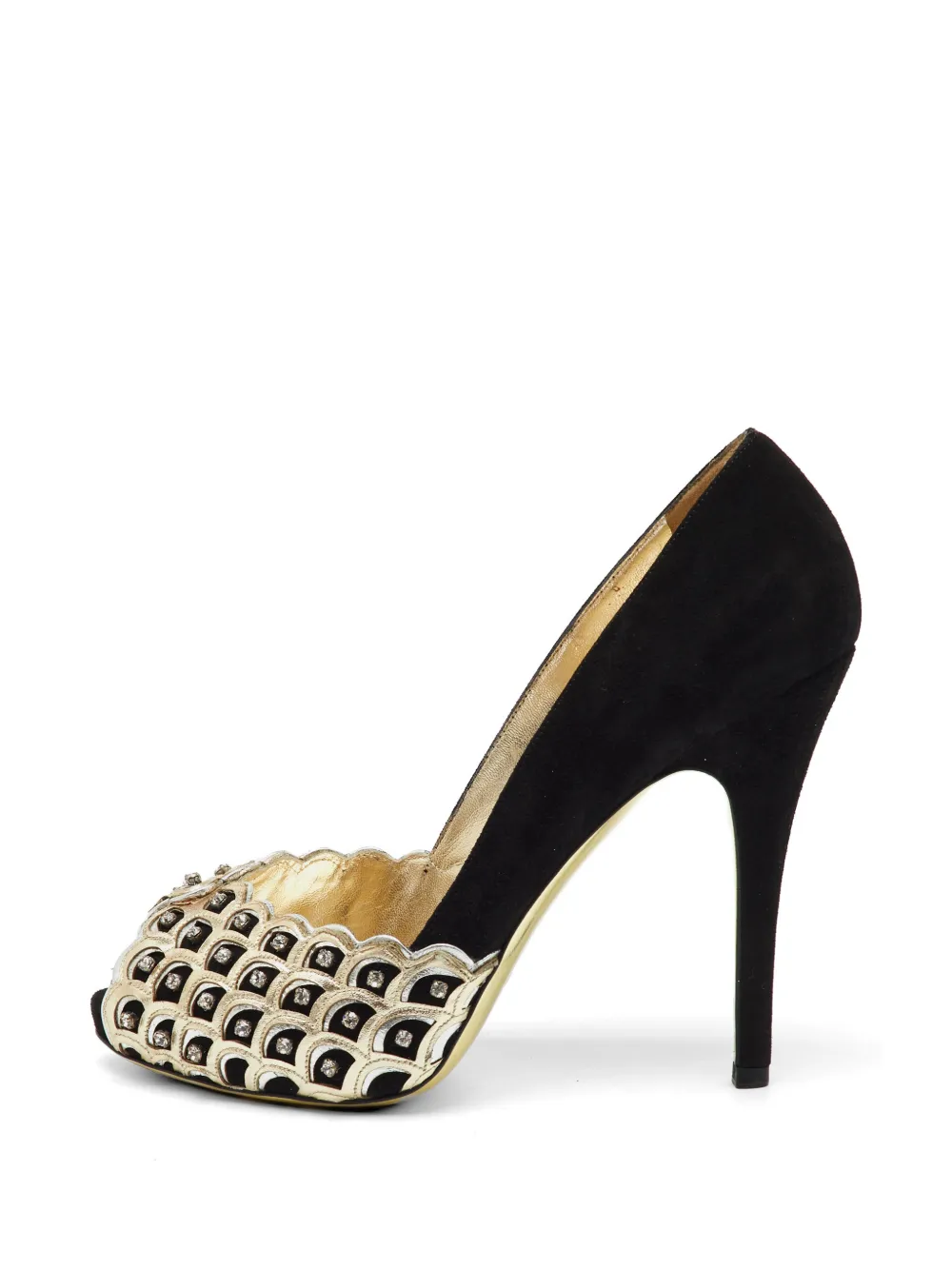Valentino Garavani Pre-Owned crystal-embellished peep-toe platform pumps - Nero
