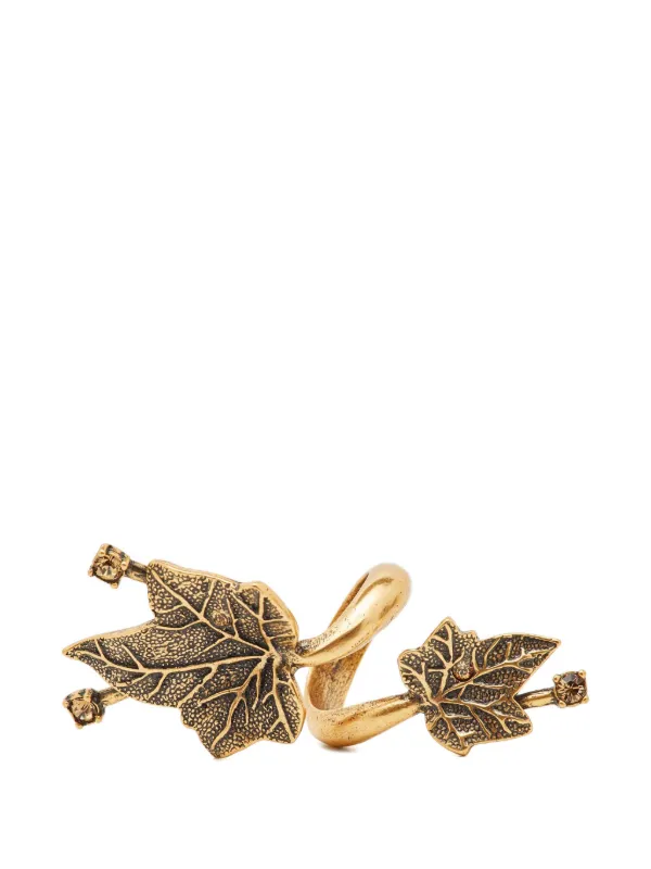 Oscar de la Renta Pre-owned Crystal Leaf Cocktail Ring in Gold