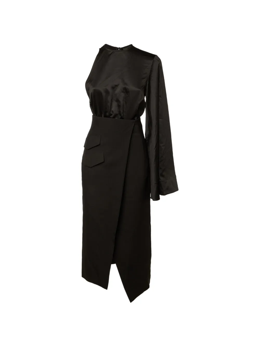 Pre-owned Solace London Midi Marceo Asymmetric Dress In Black