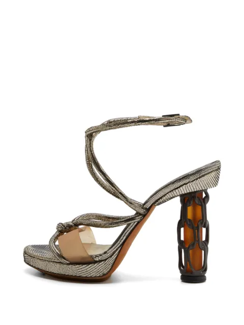Fendi Pre-Owned lizard-embossed chain-cage heeled sandals