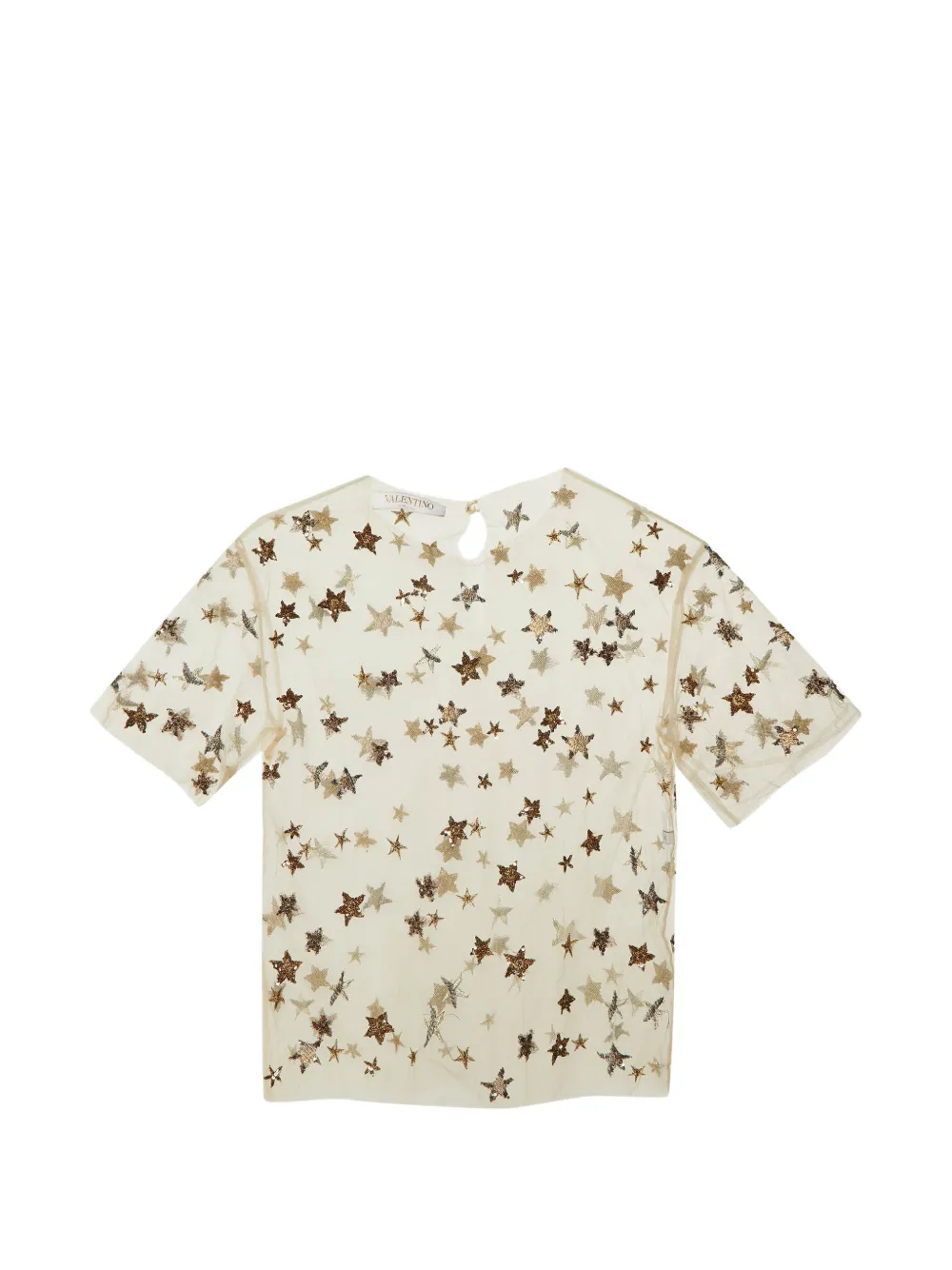 Valentino Garavani Pre-Owned star sequin-embellished tulle T-shirt - Toni neutri