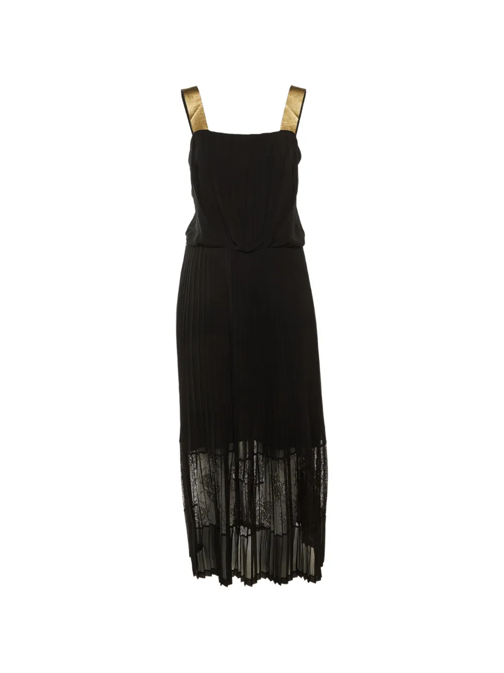 SANDRO pleated lace-trim maxi dress - Nero