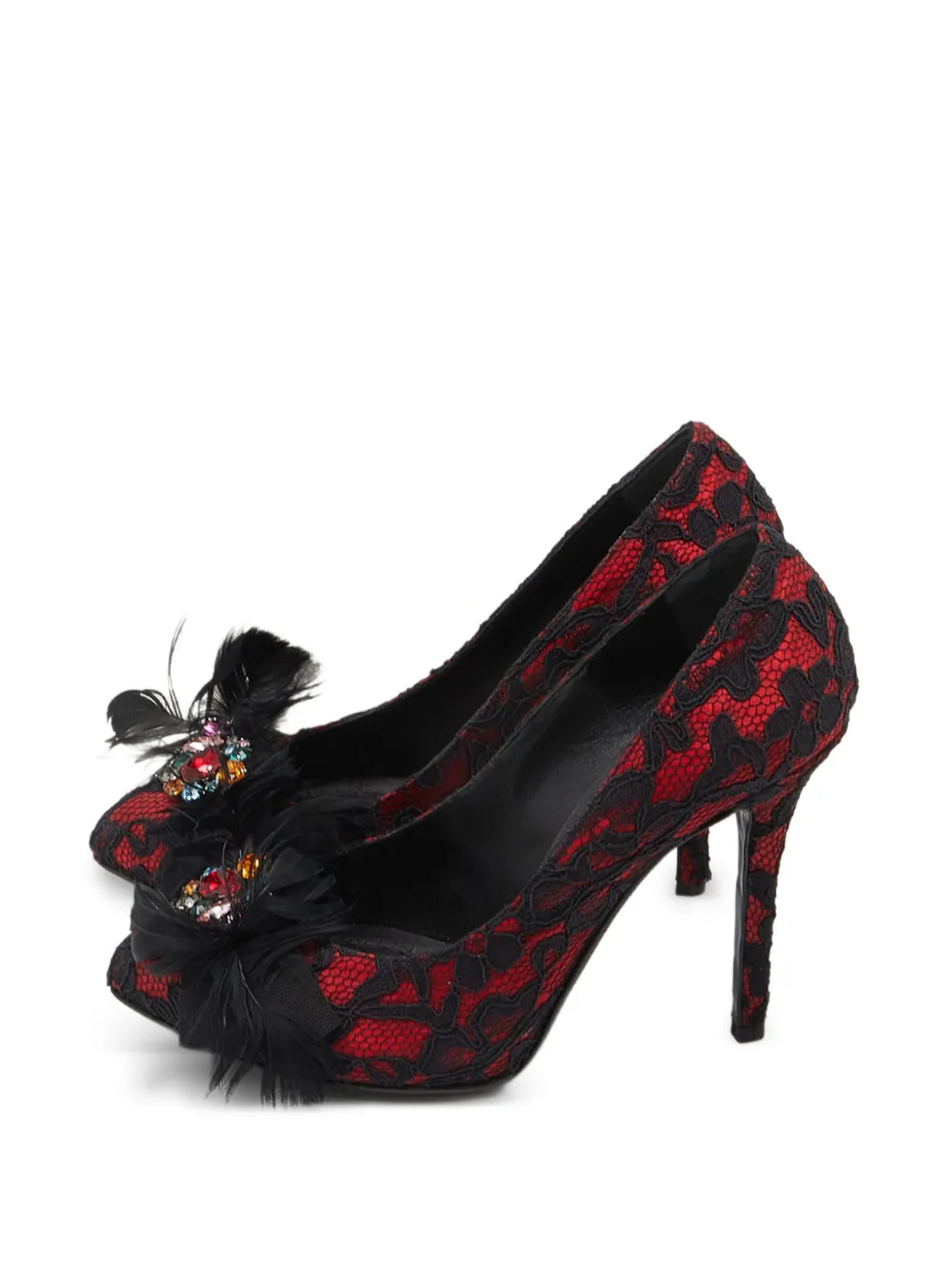 Dolce & Gabbana Pre-Owned feather crystal lace pumps - Rot