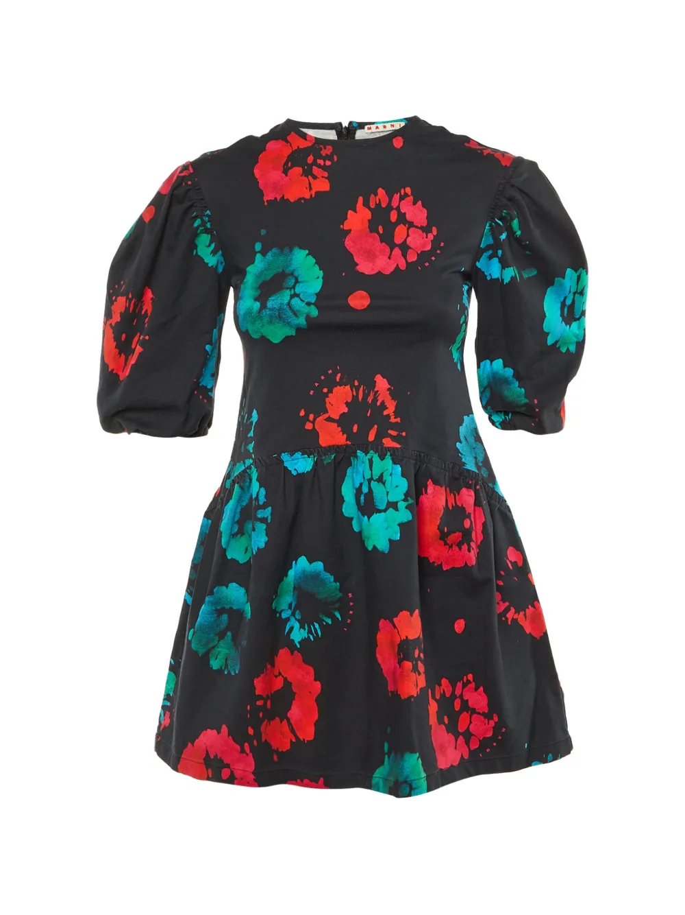 Marni Pre-Owned printed puff-sleeve dress - Nero