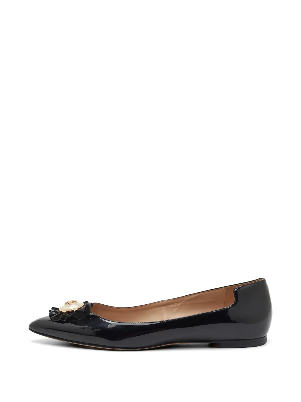 Pre-owned Tory Burch Melody Pearl Pointed-toe Ballet Flats In Black
