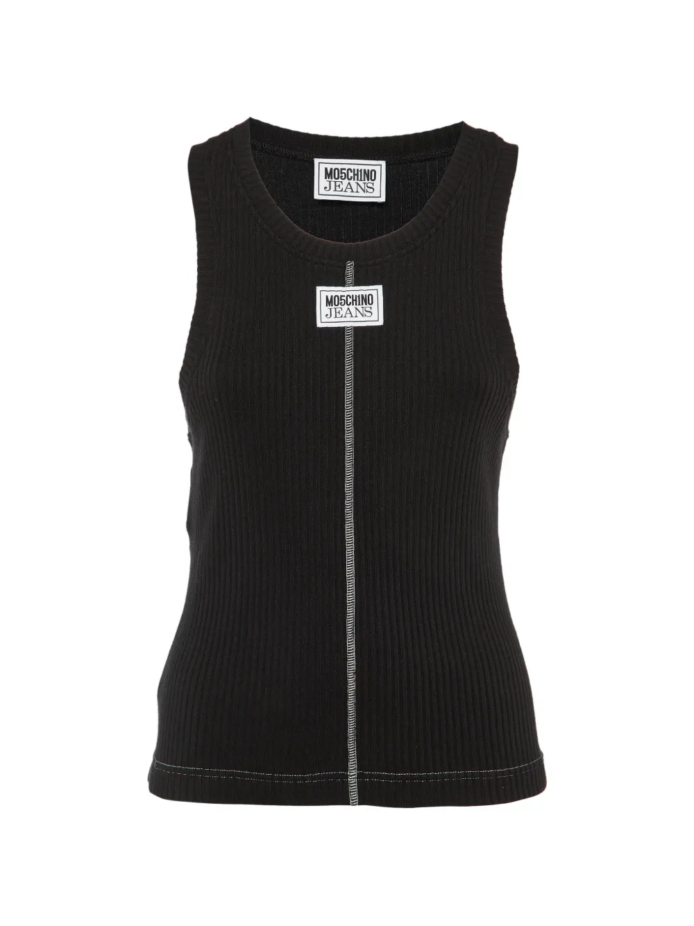 Pre-owned Moschino Logo-applique Rib-knit Tank Top In Black