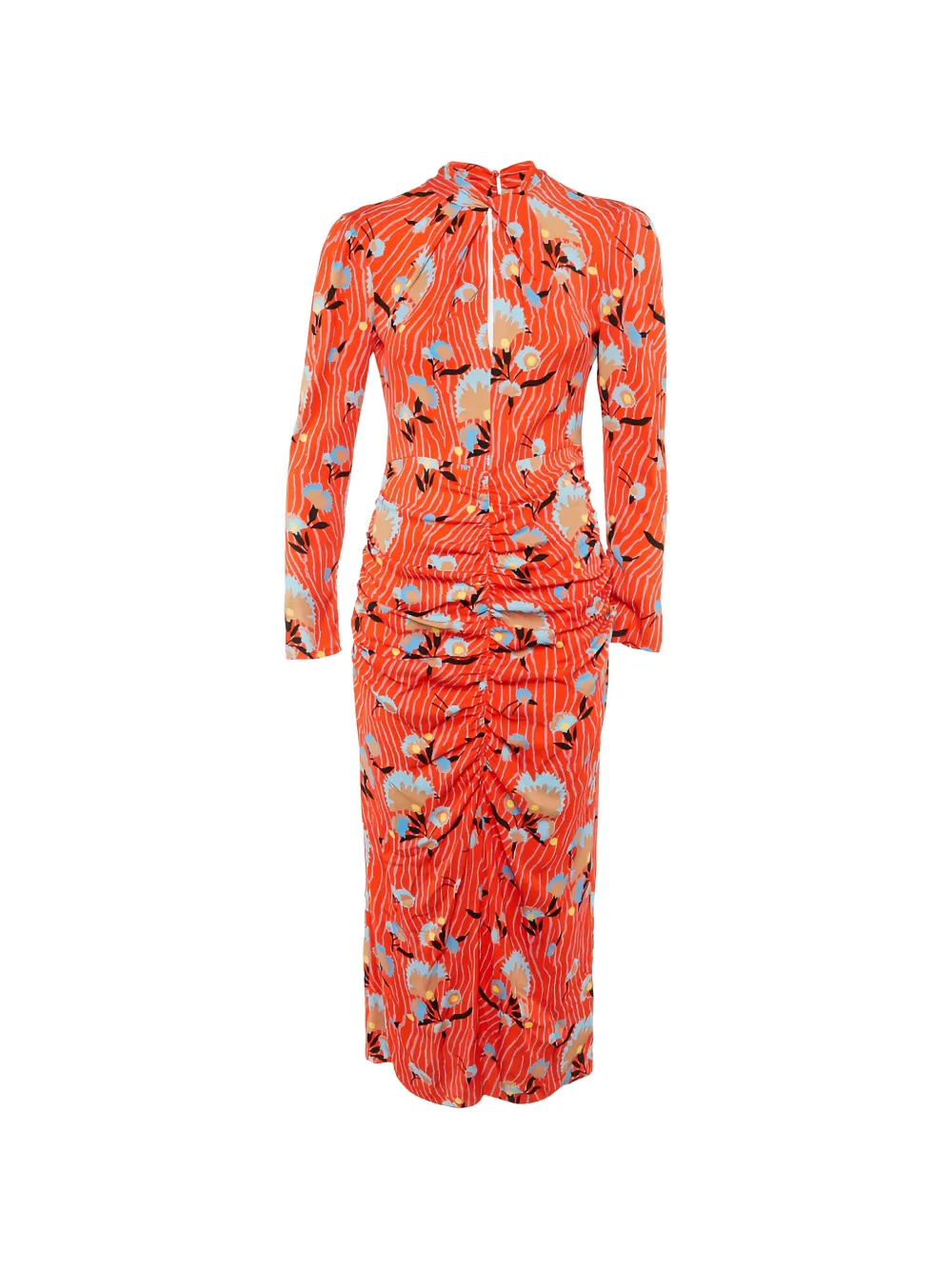 Self-Portrait botanical-print ruched dress - Arancione