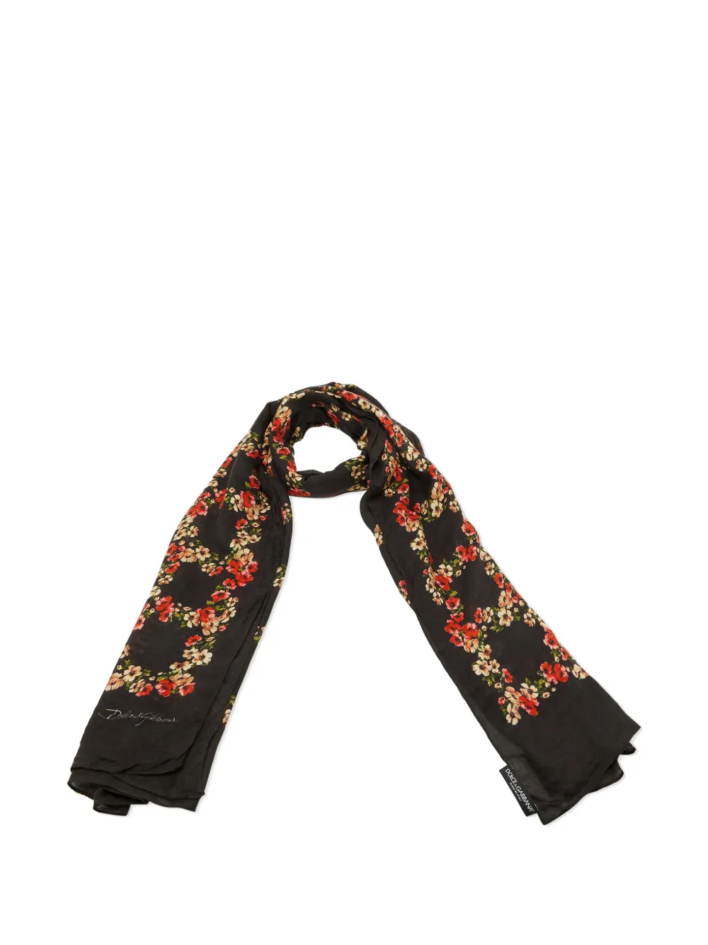 Pre-owned Dolce & Gabbana Poppy-print Scarf In Black