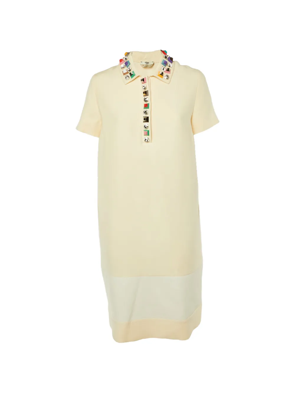 Pre-owned Fendi 1980's Embellished Leather-trim Dress In Yellow