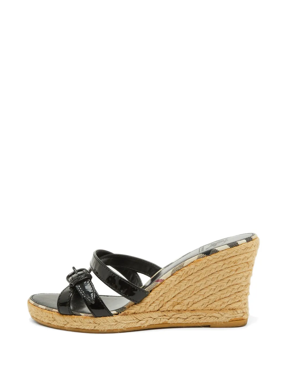 Pre-owned Burberry Patent-finish Wedge Sandals In Black