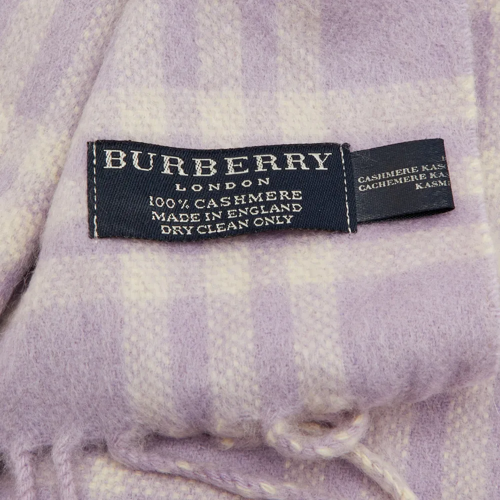 Burberry Pre-owned Checked Fringed Scarf in Purple, view 4