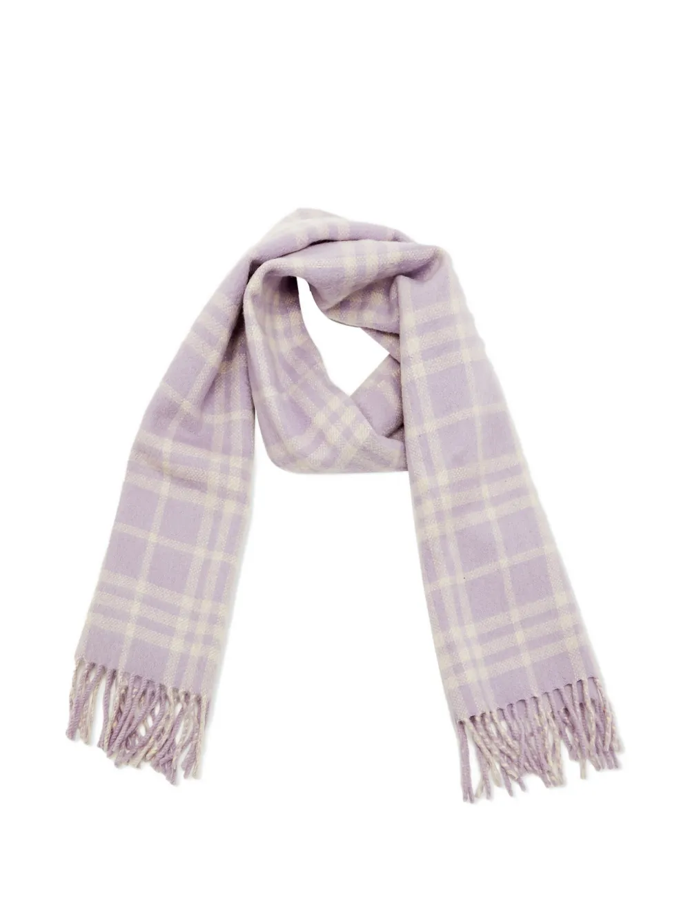 Burberry Pre-owned Checked Fringed Scarf in Purple, view 2