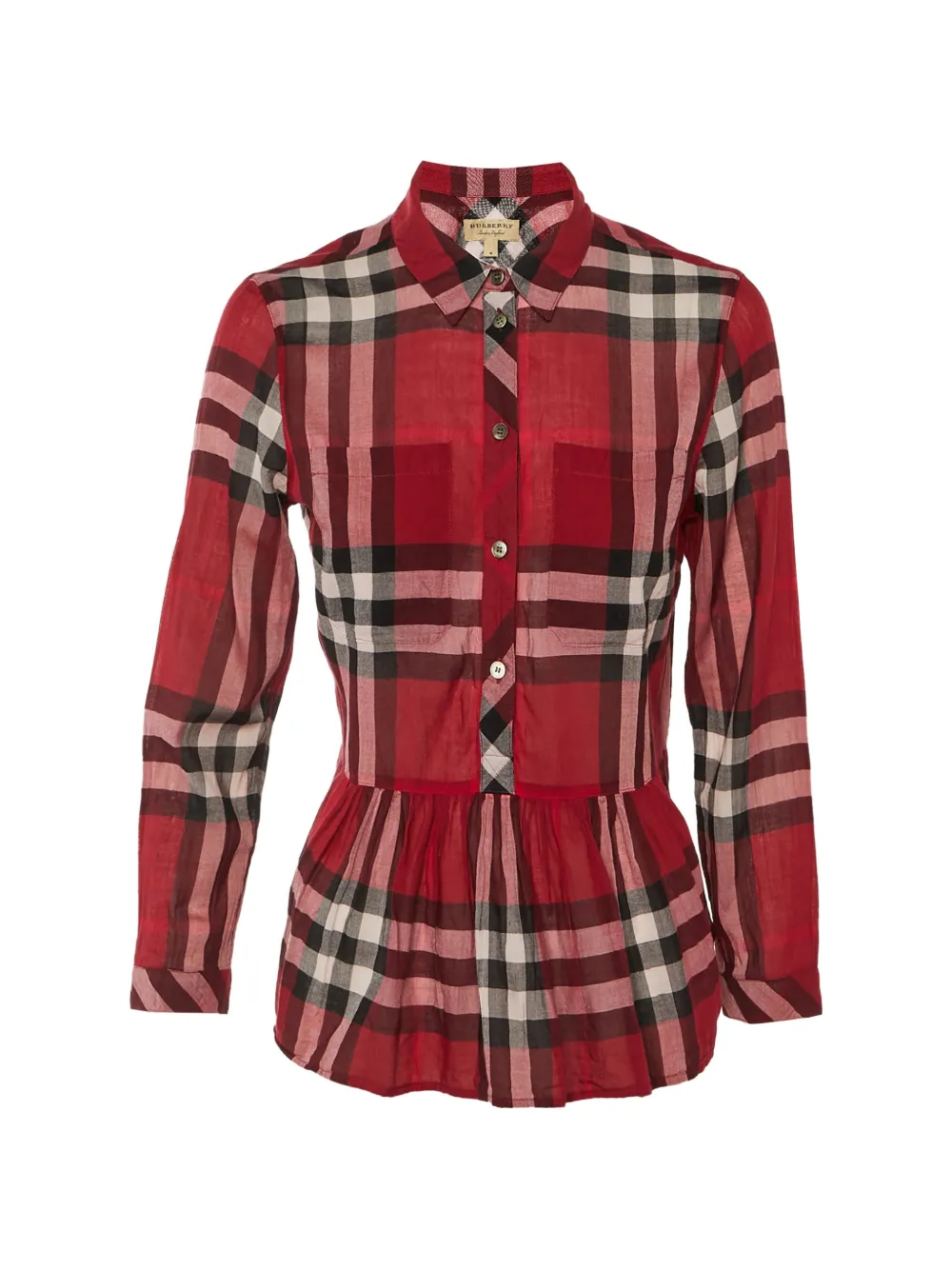 Pre-owned Burberry Checkered Peplum Top In Red