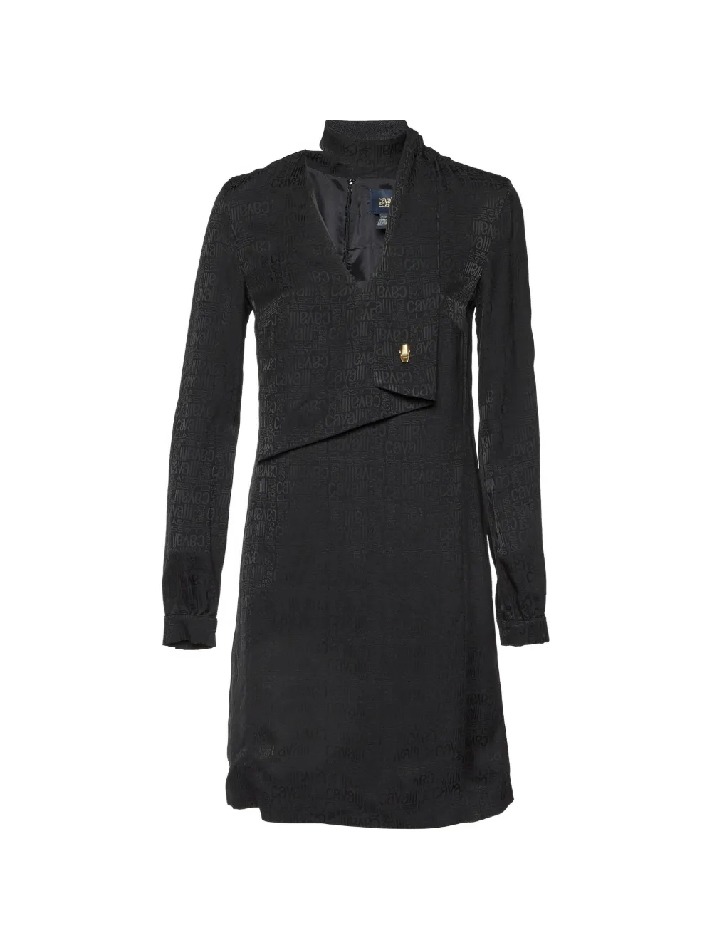 Cavalli Class logo-pattern long-sleeve V-neck dress - Nero