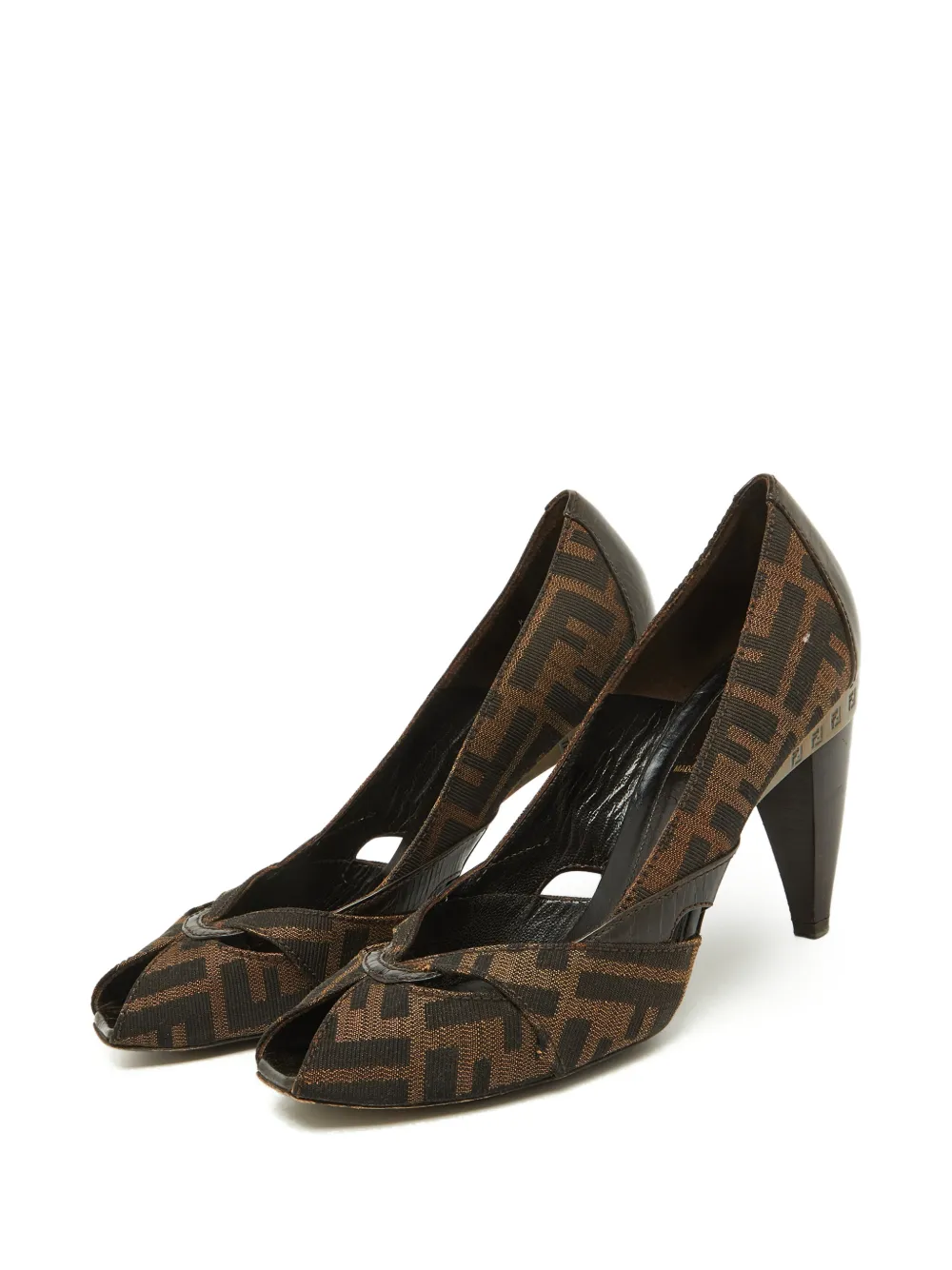 Fendi Pre-Owned Zucca canvas peep-toe pumps - Braun