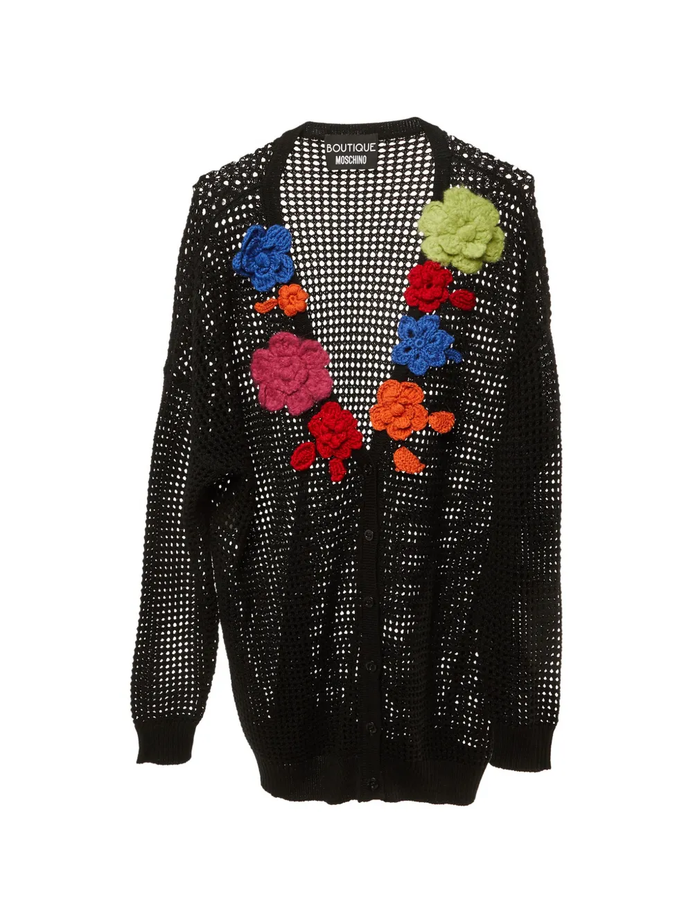 Boutique Moschino open-knit floral-appliqué cardigan - Nero