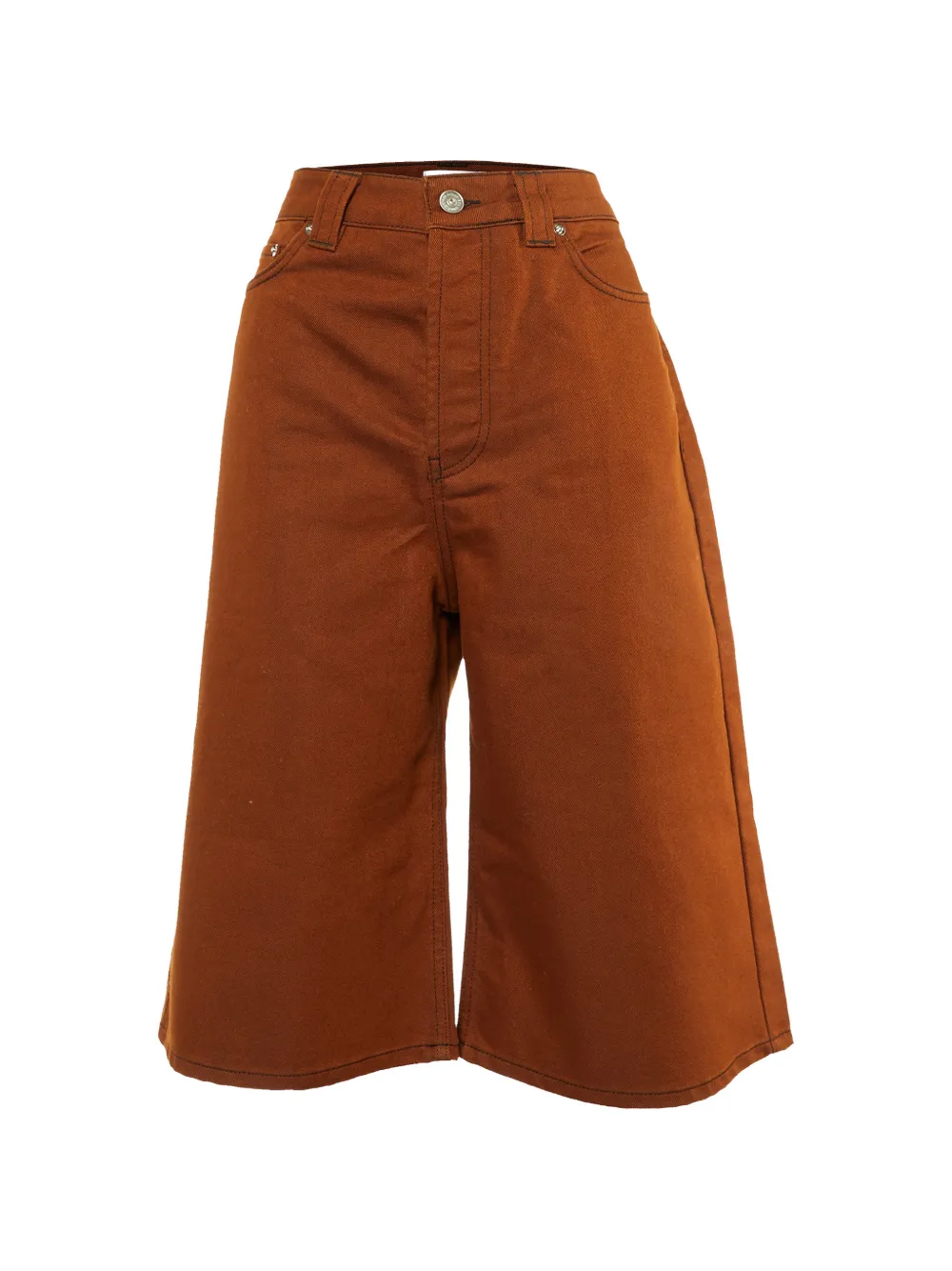 Pre-owned Ganni High-waisted Relaxed-leg Shorts In Brown