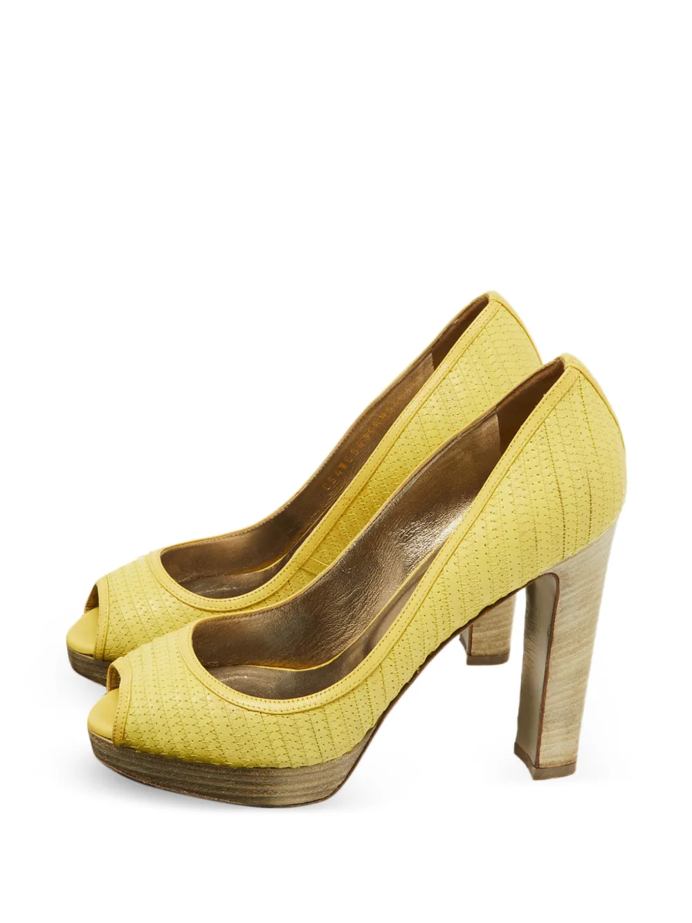 Valentino Garavani Pre-Owned peep-toe embroidered leather heeled pumps - Gelb