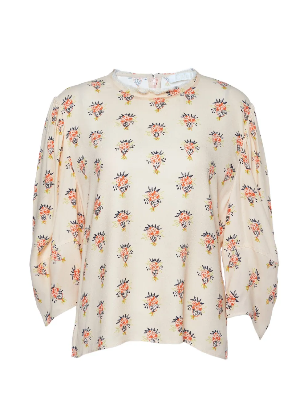 Chloé Pre-Owned printed puff-sleeve blouse - Toni neutri