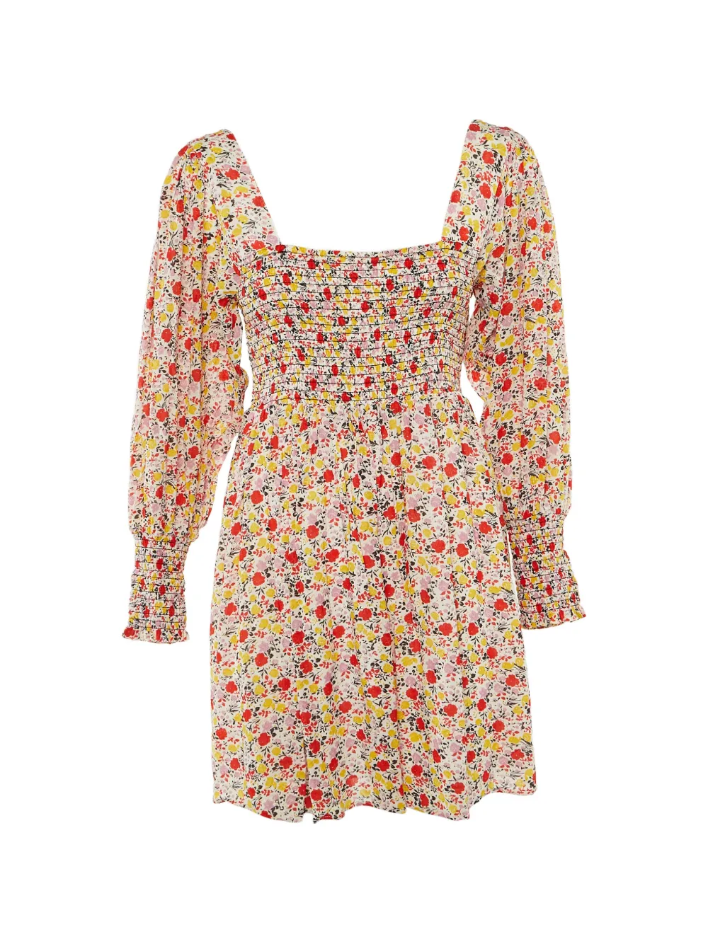GANNI floral-print smocked dress - Bianco