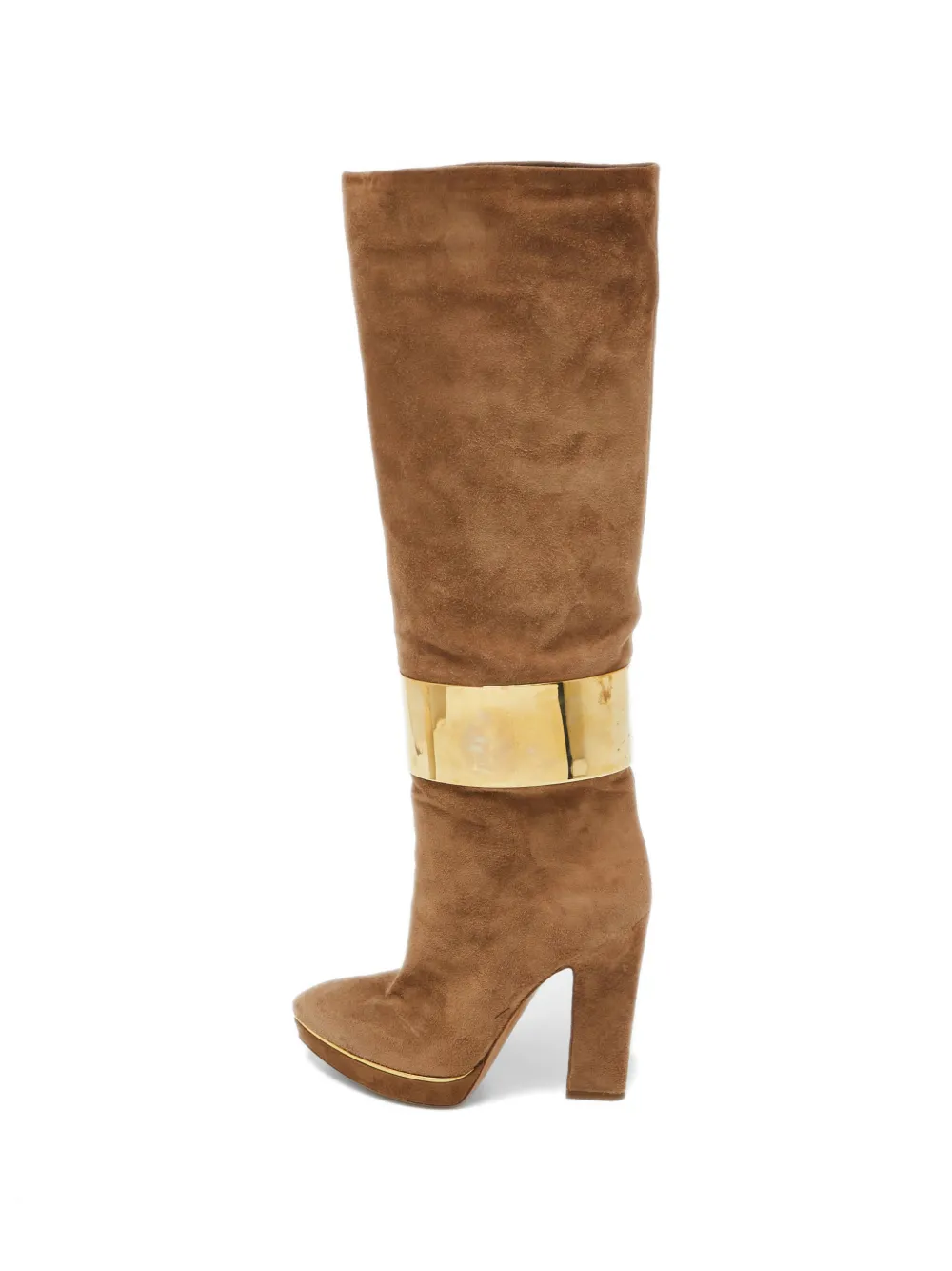 Pre-owned Sergio Rossi Metal Cuff Platform Boots In Neutral