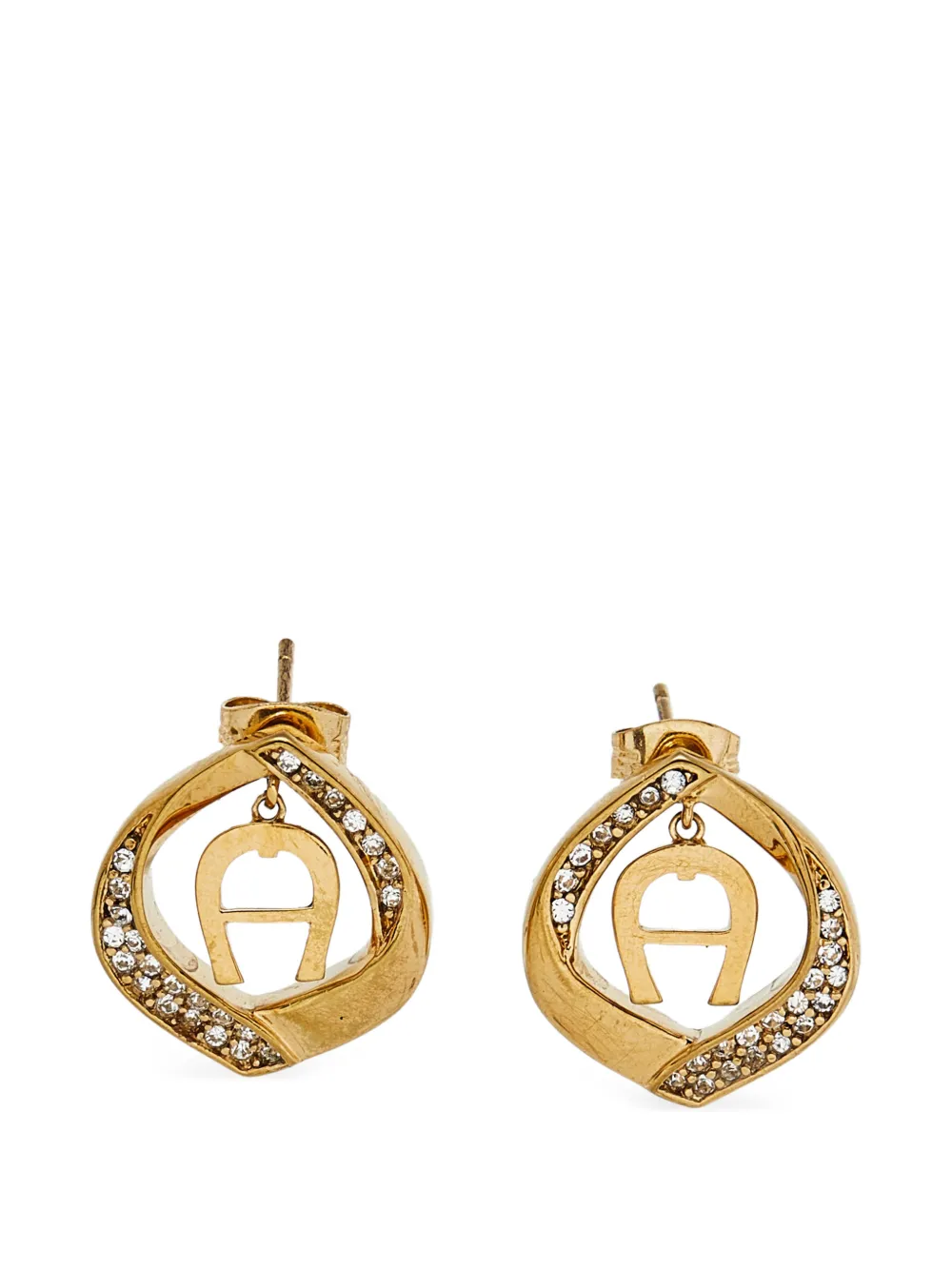 Aigner Vintage logo-pendant crystal-embellished earrings - Gold