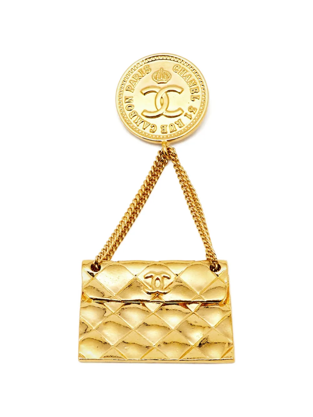 CHANEL Pre-Owned hanging flap bag-motif brooch - Oro