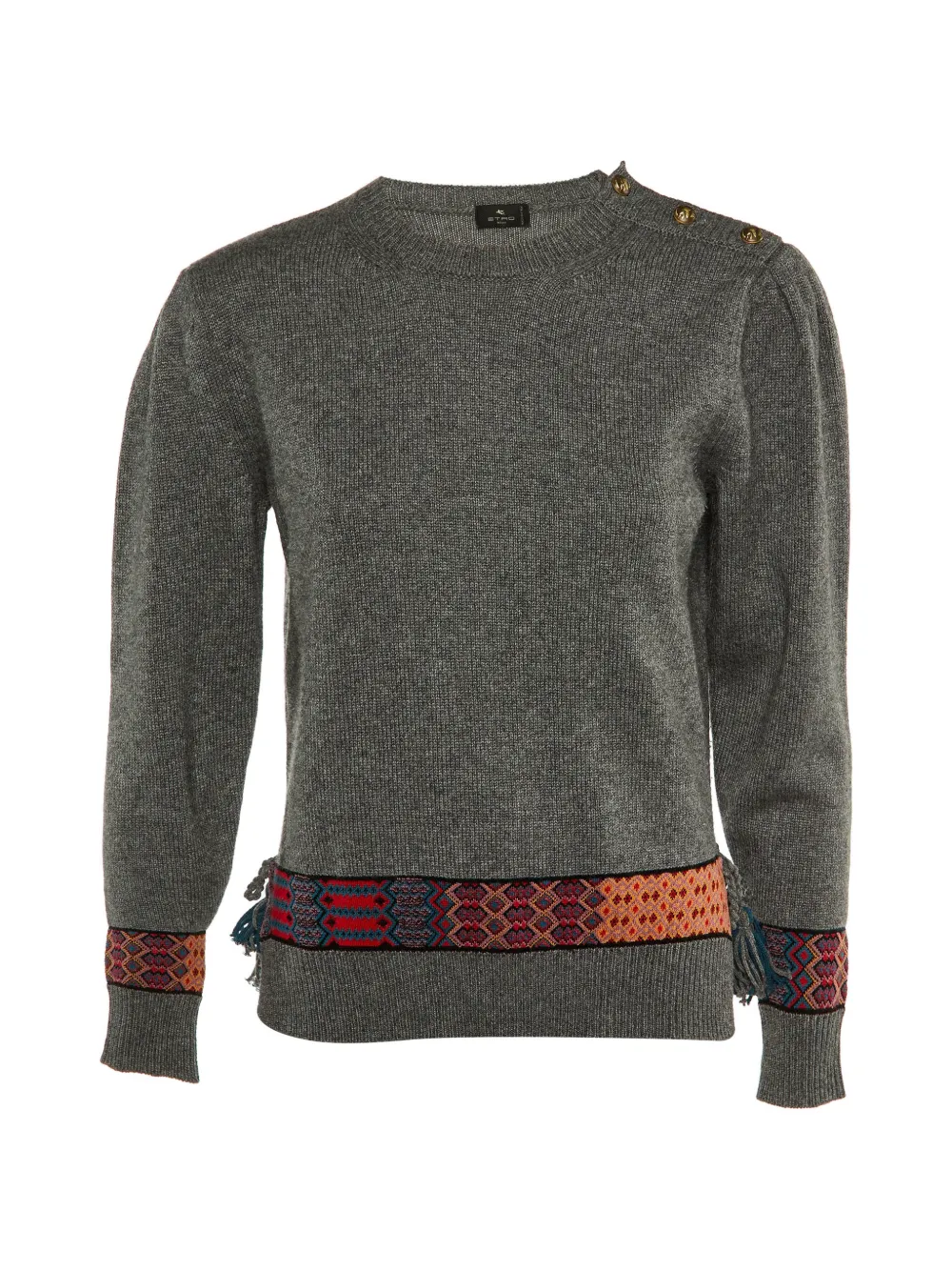 Etro Pre-Owned buttoned patterned-trim wool sweater - Grigio