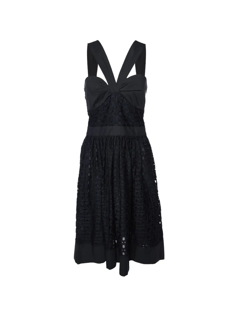 Boutique Moschino lace gathered-neck midi dress - Nero
