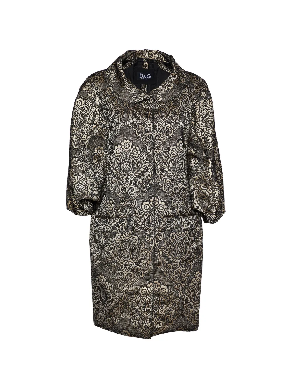 Pre-owned D&g Brocade Oversized Coat In Black