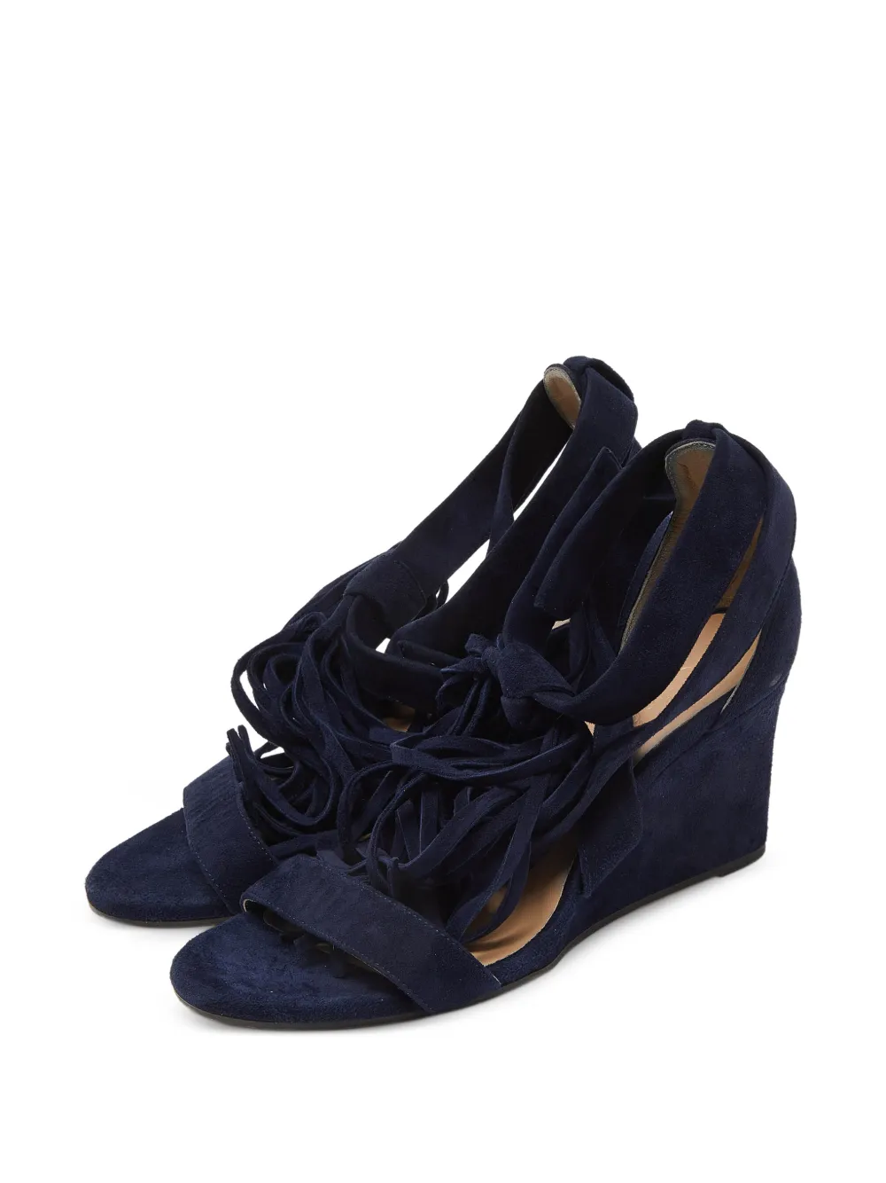 Chloé Pre-Owned fringed-trim cross-strap wedge sandals - Blu