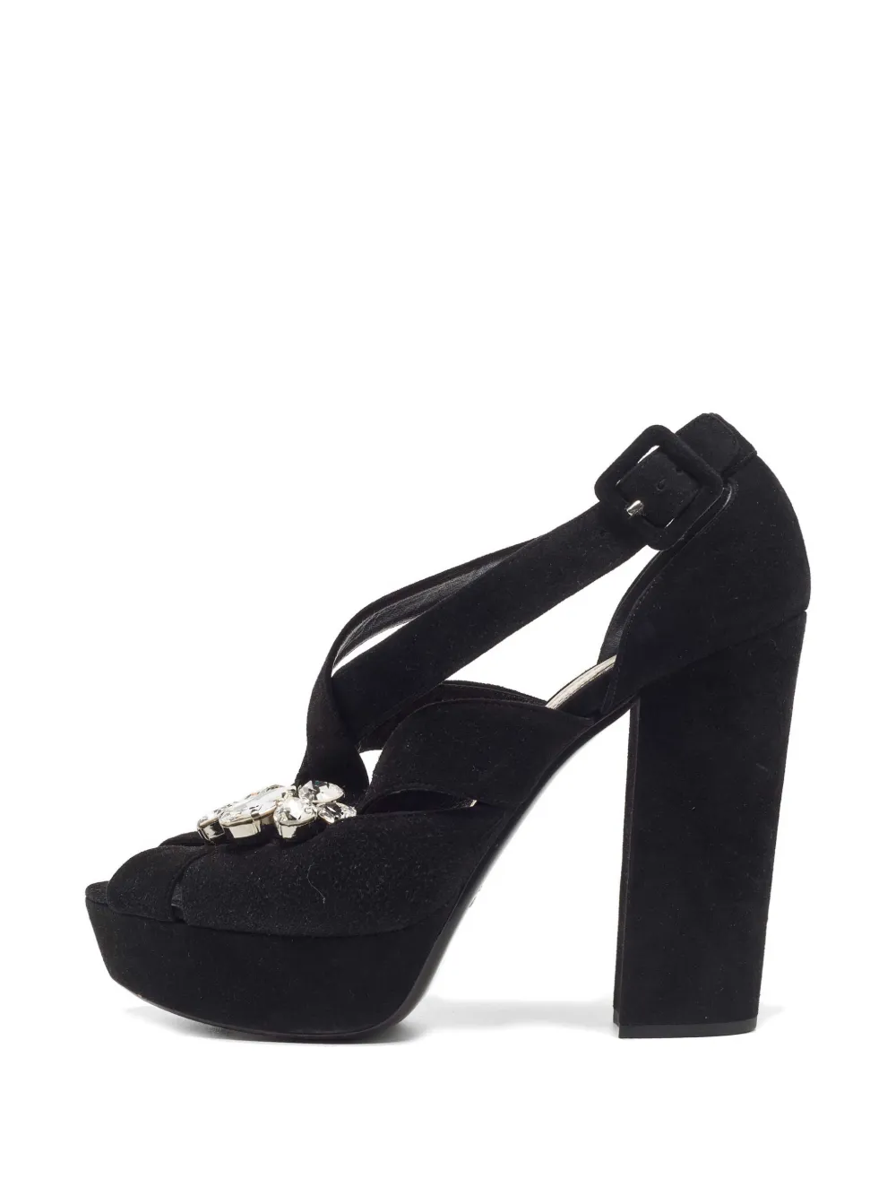 Miu Miu Pre-Owned crystal-embellished platform sandals - Nero