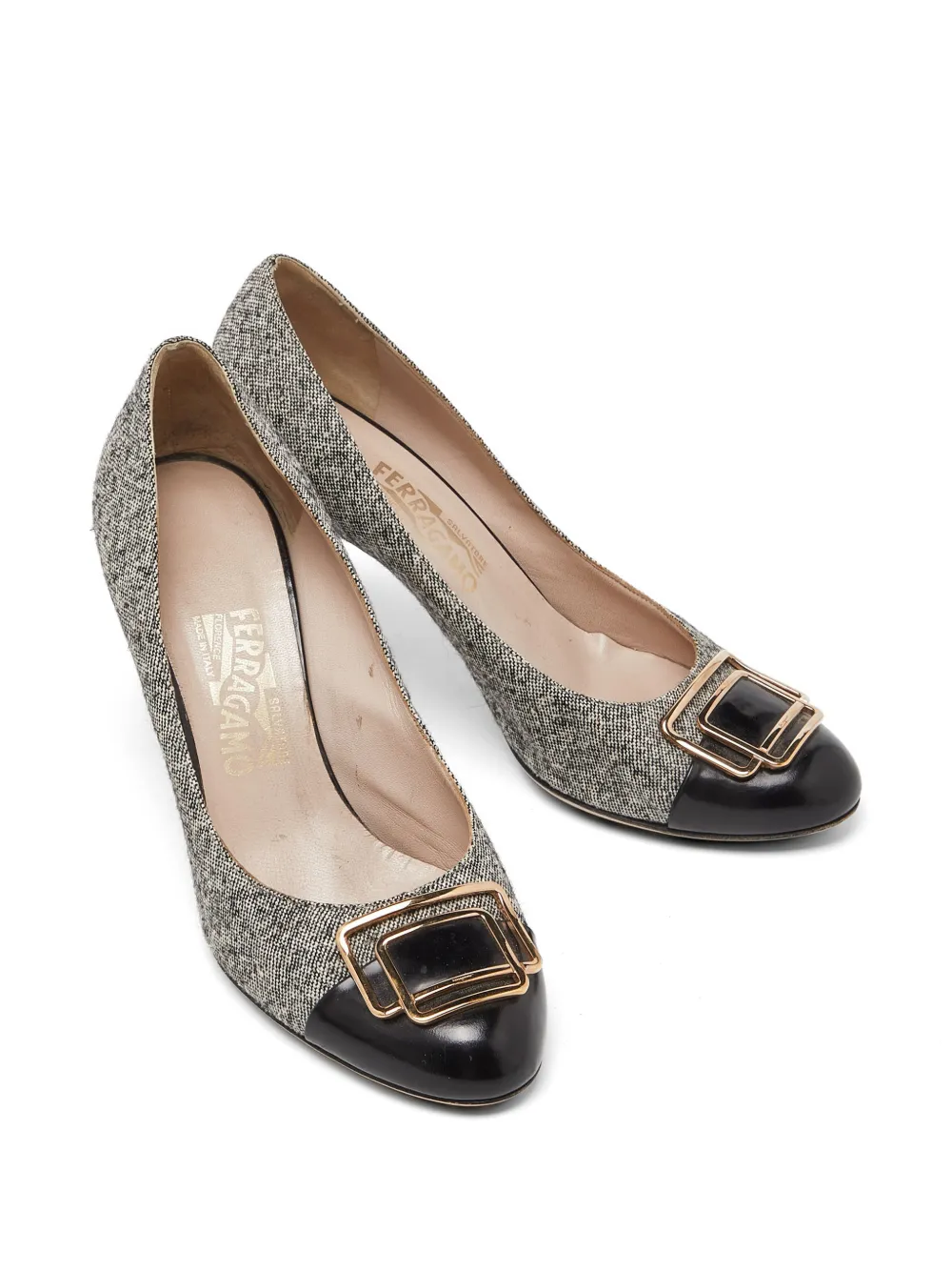 Ferragamo Pre-Owned tweed buckle-detail pumps - Grigio