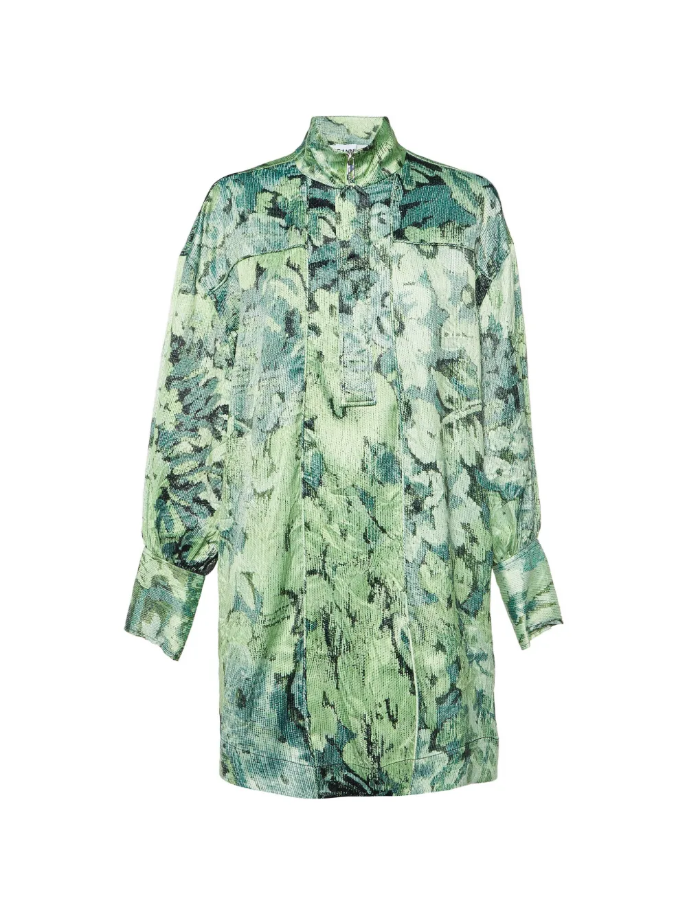 GANNI abstract floral-print satin dress - Verde