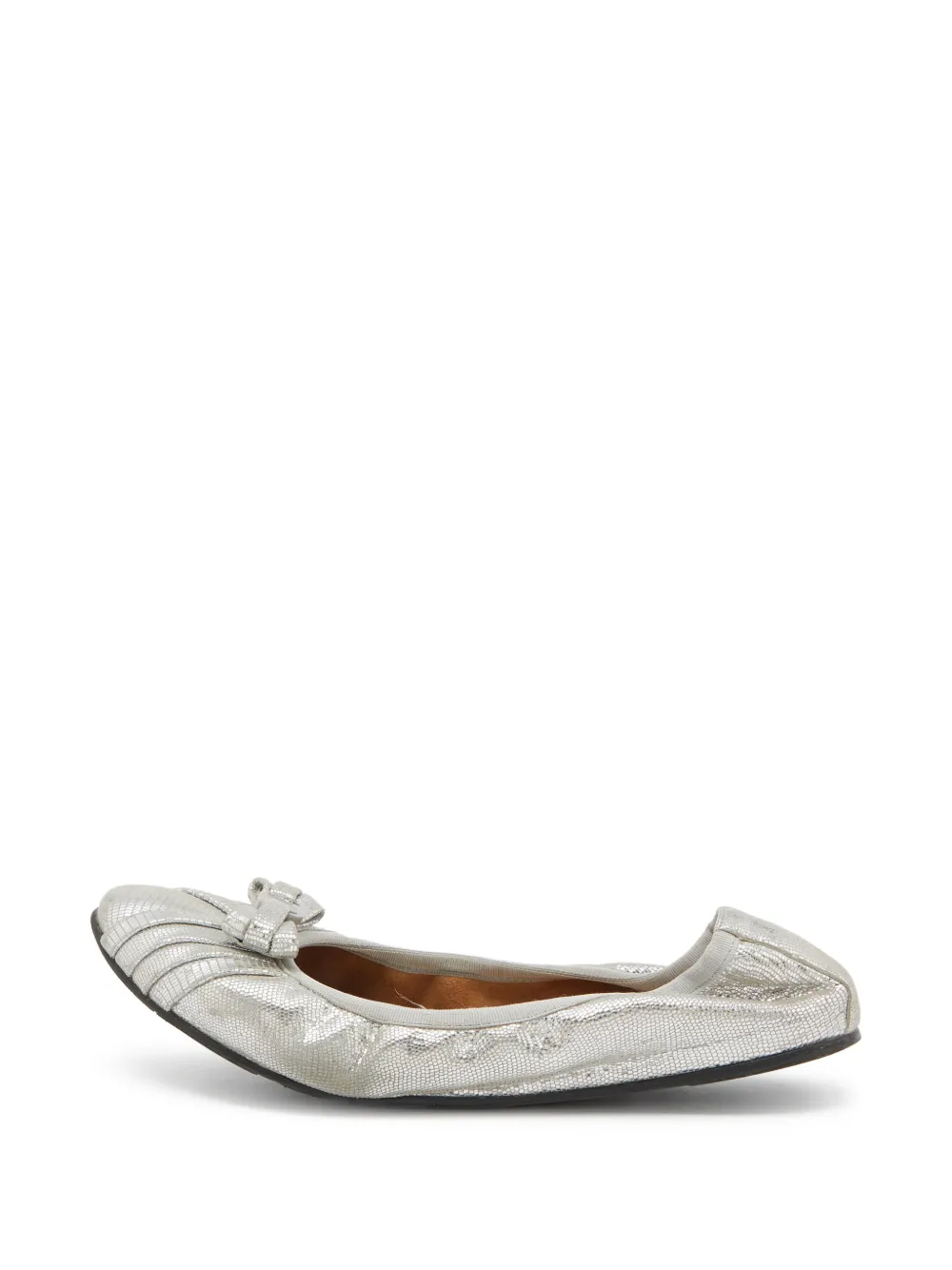 Ferragamo Pre-Owned bow-detail metallic ballet flats - Silber