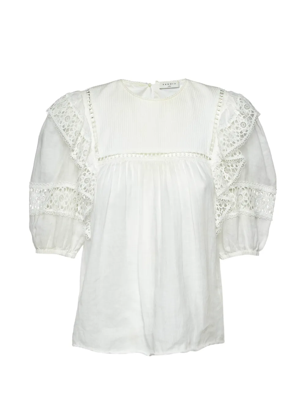 SANDRO lace-trim ruffled blouse - Bianco