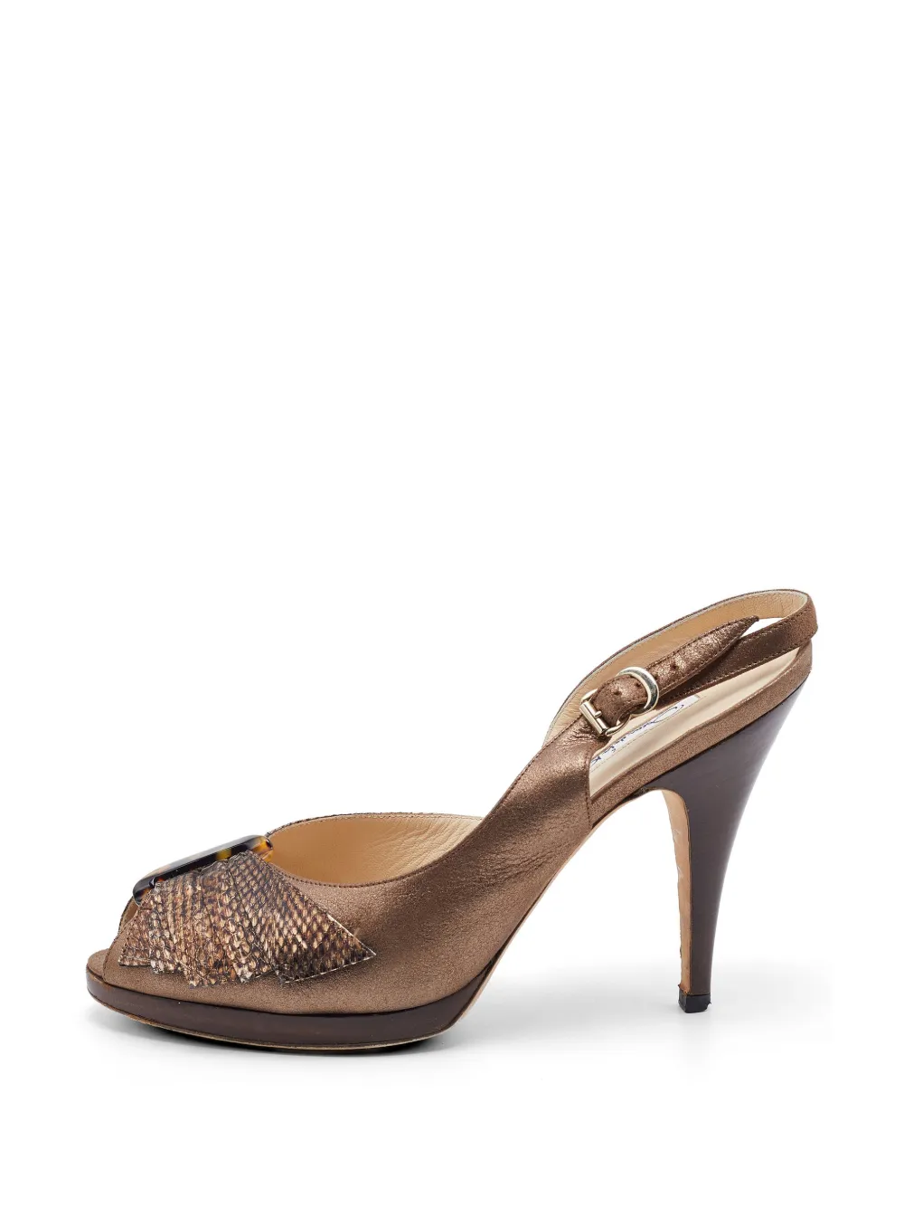 Oscar de la Renta Pre-Owned python-embossed slingback pumps - Braun