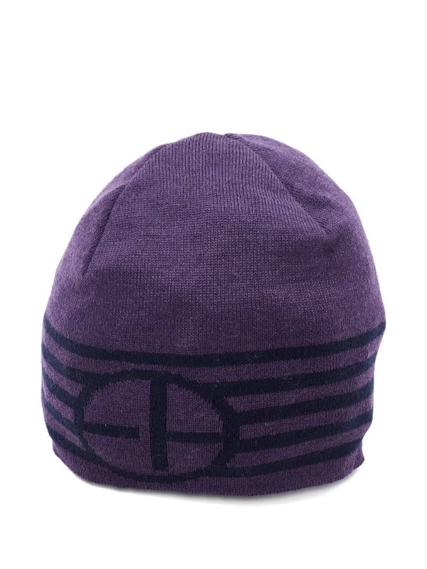 Emporio Armani Pre-owned Striped Logo Beanie Hat in Purple