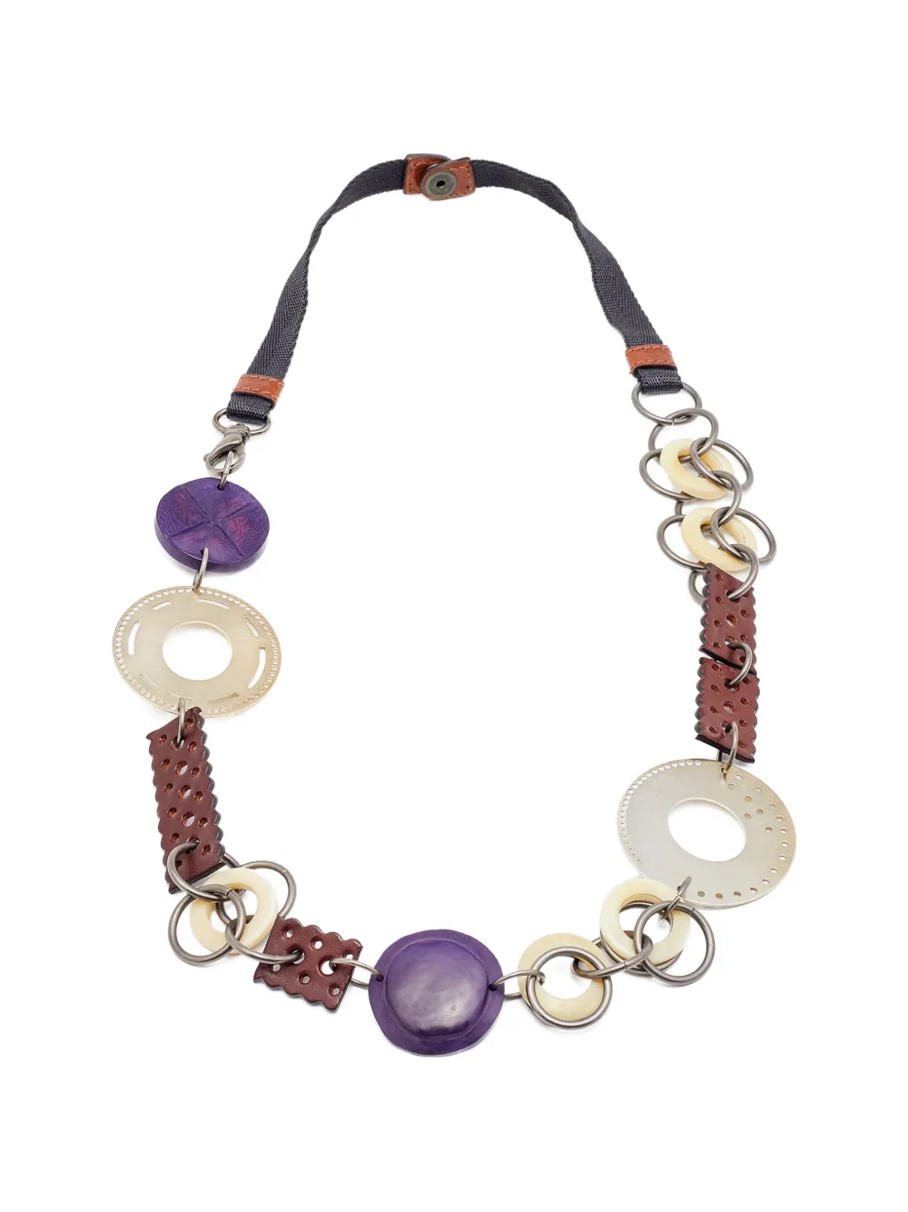 Marni Pre-Owned leather and wood chain-link necklace - Argento
