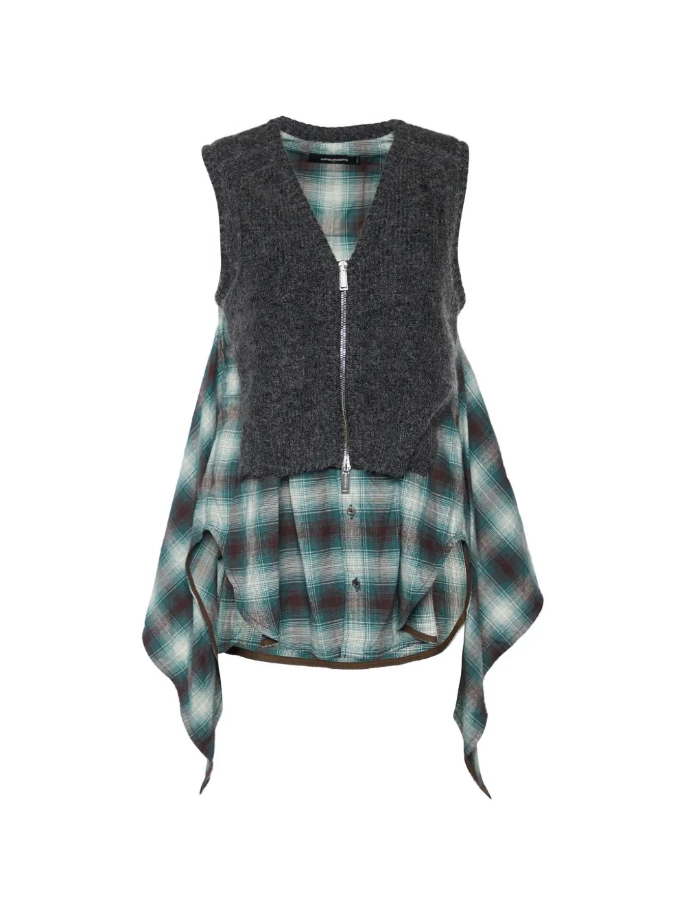 Pre-owned Dsquared2 Checkered Knit-overlay Shirt In Green