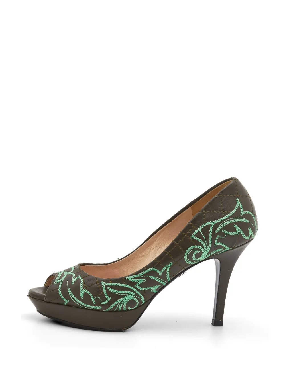 Versace Pre-Owned embroidered peep-toe pumps - Marrone