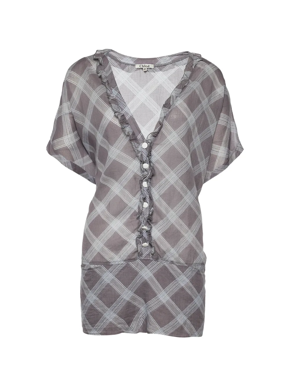 Chloé Pre-Owned check ruffle-detail blouse - Grigio